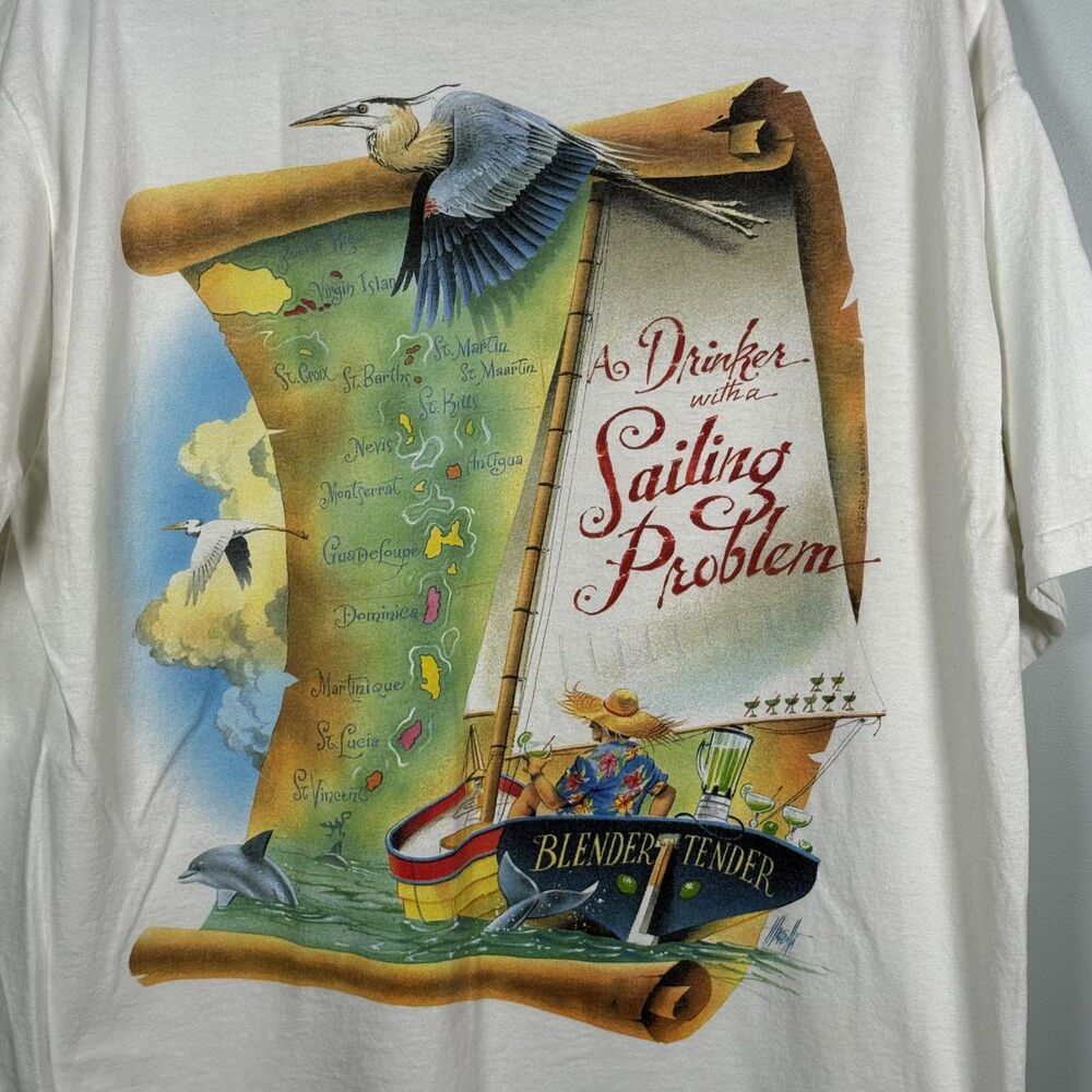 Vintage Caribbean Soul T Shirt Jimmy Buffet Size L Sailing Map Sailboat - Picture 2 of 6